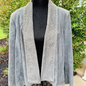 IMAN 100% Genuine Leather Gray Blazer Gold Accent